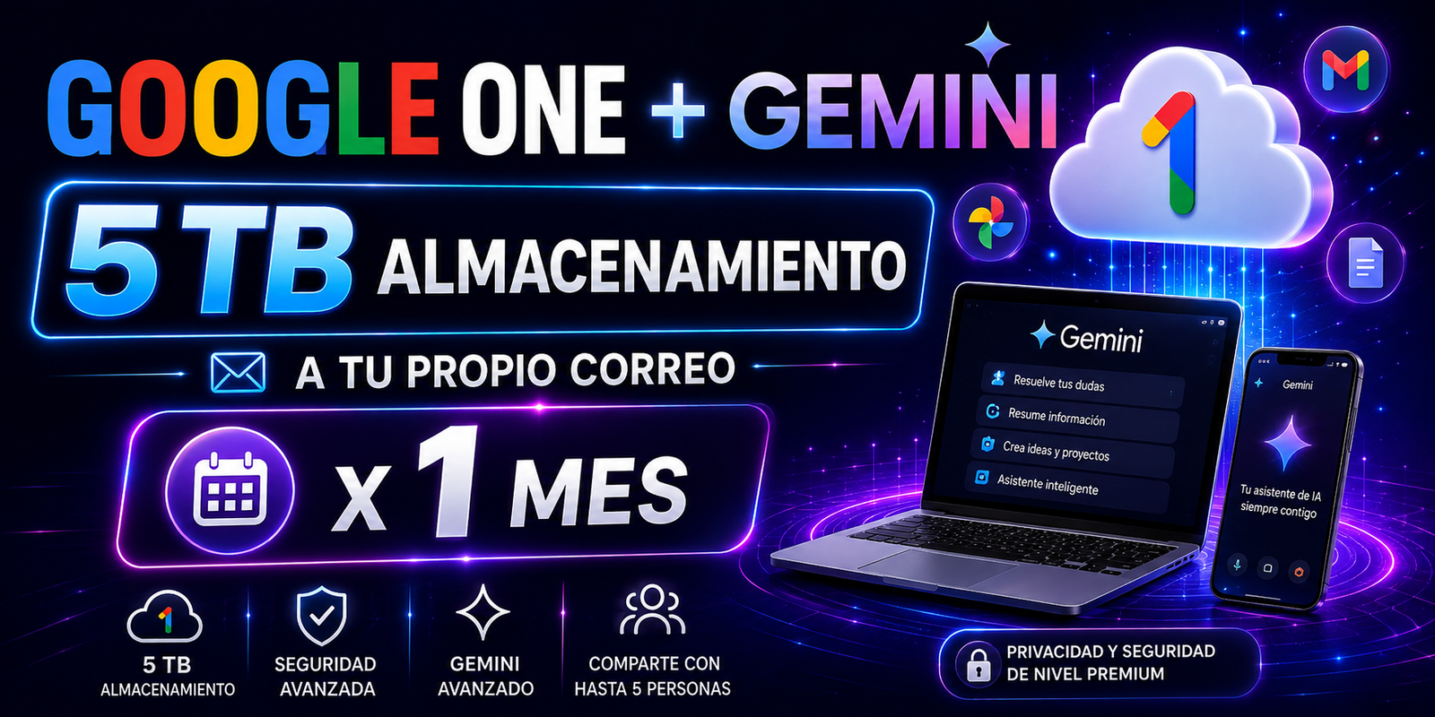 GOOGLE ONE + GEMINIS X 30 DIAS A TU PROPIO CORREO